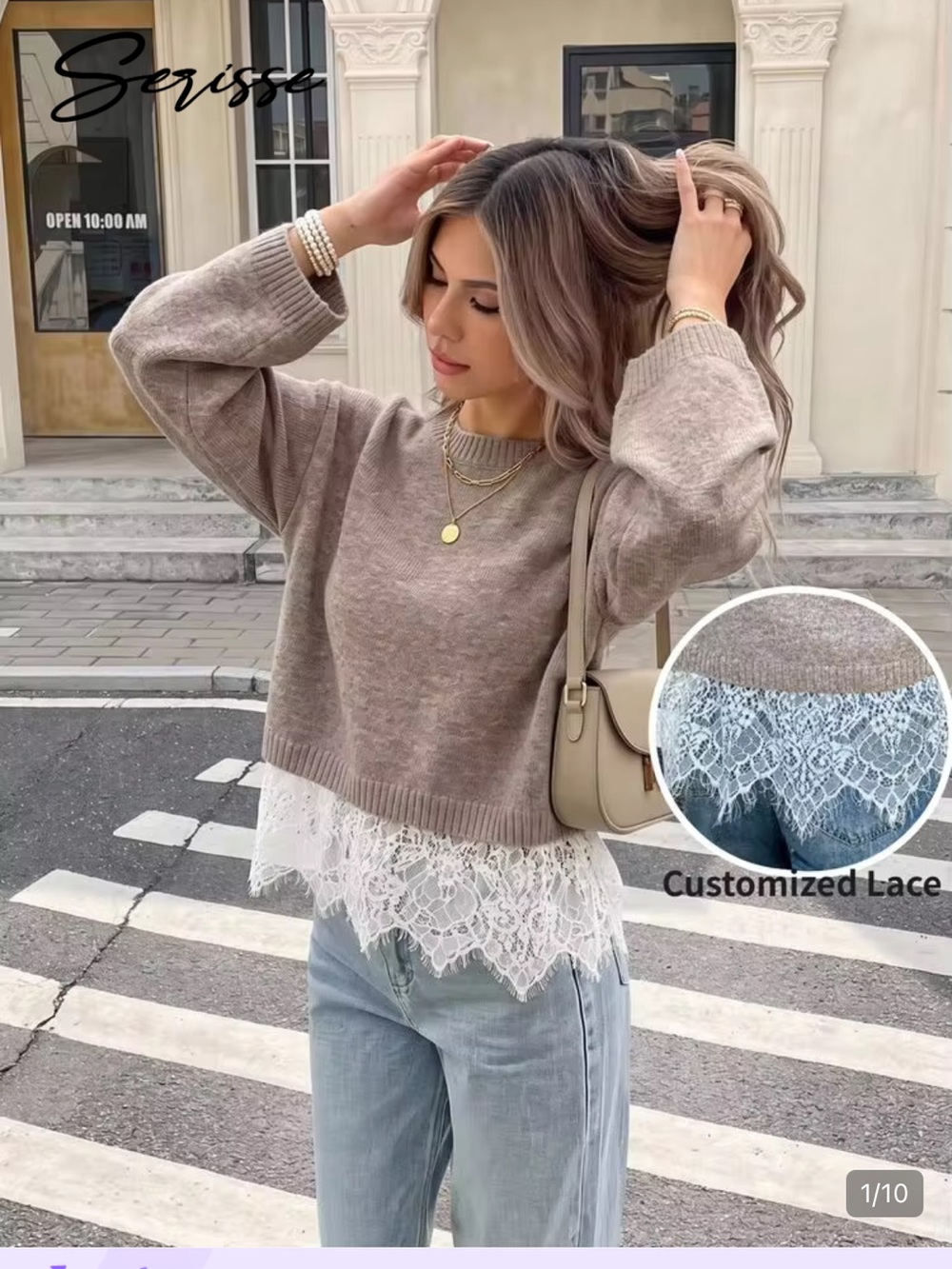 SHEIN Lace-Hem Sweater